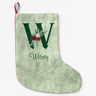Calcetín Navideño Pequeño Letra floral de invierno ilustrada W personalizada