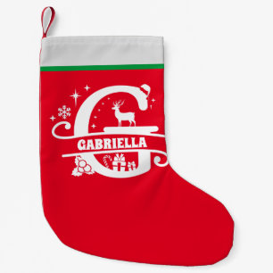 Calcetín Navideño Pequeño Letra G Navidades Monograma Nombre inicial Rojo Bl