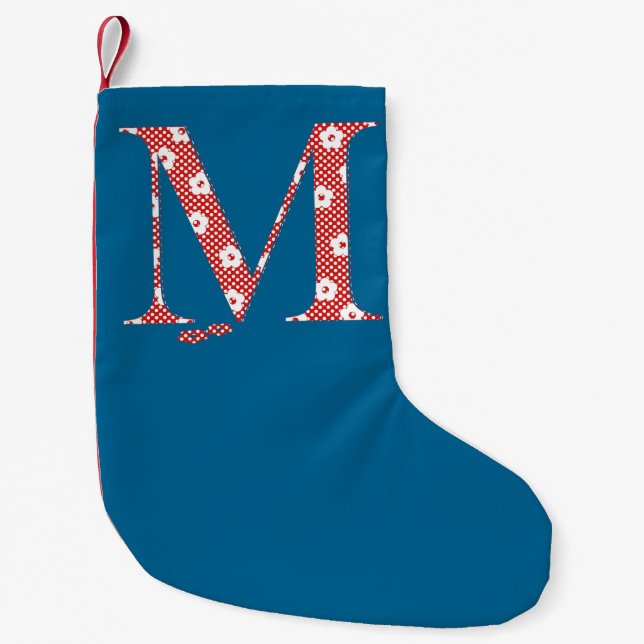 Calcetín Navideño Pequeño Letra M(roja) del patrón de flor (Anverso)