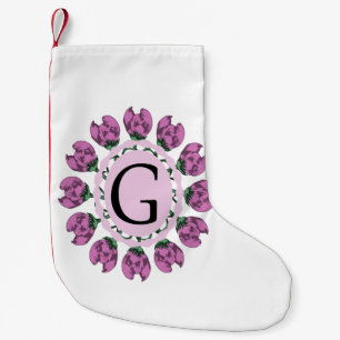 Calcetín Navideño Pequeño Letra mayúscula G monograma floral