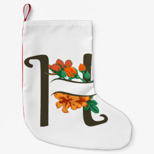 Calcetín Navideño Pequeño Letra mayúscula Monograma floral H