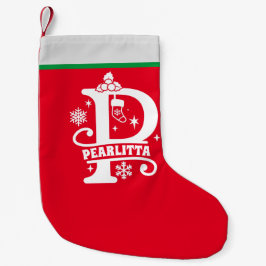 Calcetín Navideño Pequeño Letra P Navidades Monograma Nombre inicial Rojo Bl