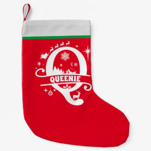 Calcetín Navideño Pequeño Letra Q Navidades Monograma Nombre inicial Rojo Bl
