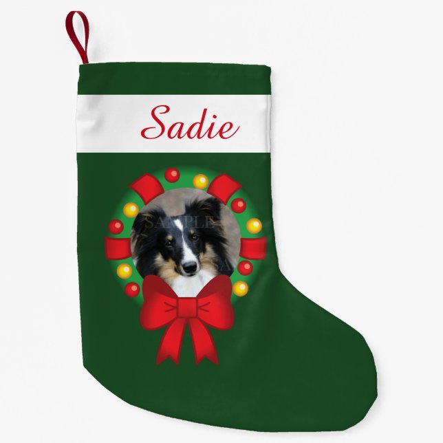 Calcetín Navideño Pequeño Leyenda festiva con foto y nombre personalizados (Anverso)