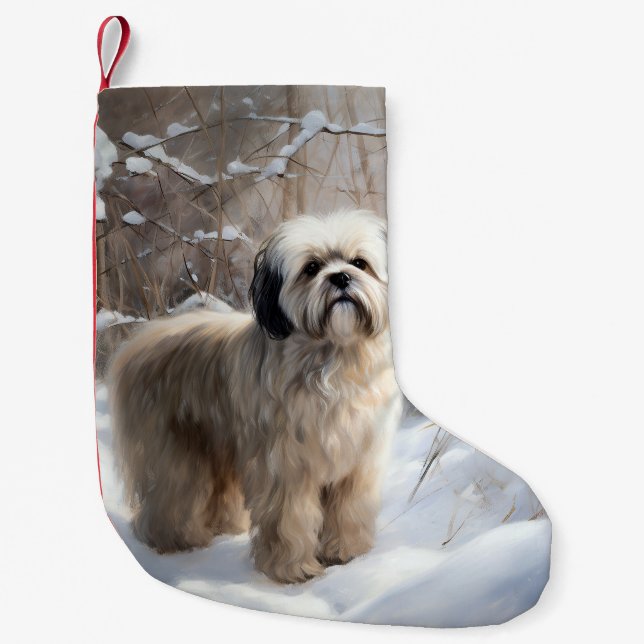 Calcetín Navideño Pequeño Lhasa Apso Let It Snow Navidades (Anverso)