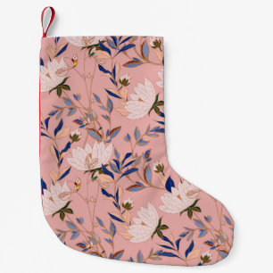 Calcetín Navideño Pequeño Lilies beige crema: fondo rosado sin foco