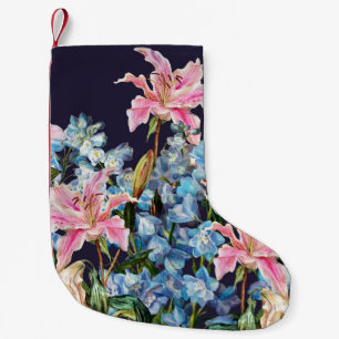 Calcetín Navideño Pequeño Lilies, delfinitos borde: pintura acuarela.