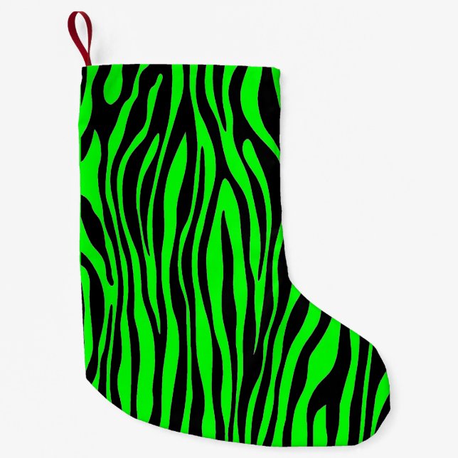 Calcetín Navideño Pequeño Lime Green Zebra (Anverso)