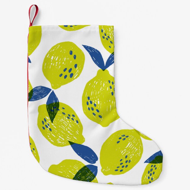 Calcetín Navideño Pequeño Limones jugosos: patrón inoxidable vintage. (Anverso)