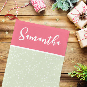 Calcetín Navideño Pequeño Linda letra de caligrafía caprichosa rosa verde