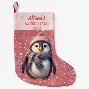 Calcetín Navideño Pequeño lindo pingüino personalizado primera fiesta de nav