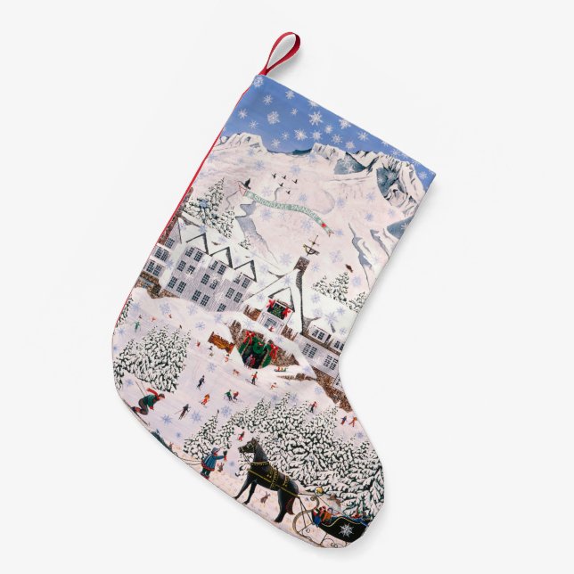 Calcetín Navideño Pequeño Línea de madera media (Frente (Colgado))