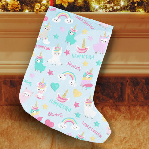 Calcetín Navideño Pequeño Little Girl Cute Llamacorn Pastel Pattern