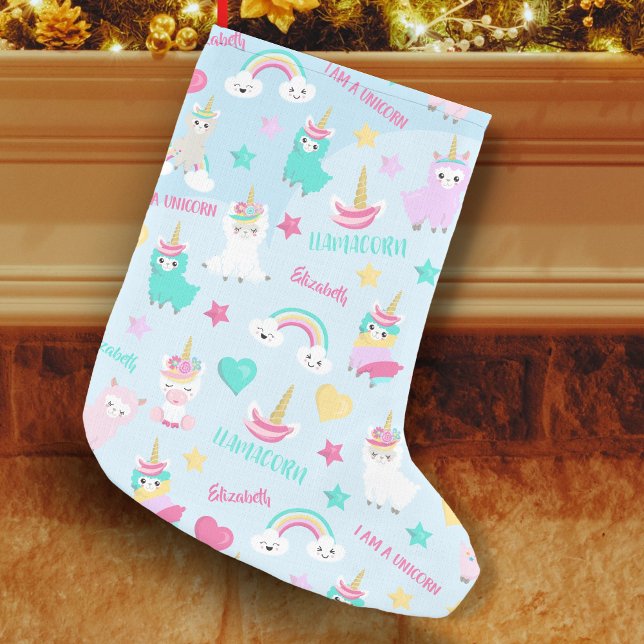 Calcetín Navideño Pequeño Little Girl Cute Llamacorn Pastel Pattern (Subido por el creador)