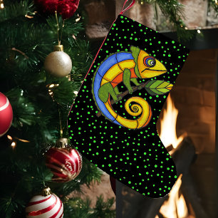 Calcetín Navideño Pequeño Lizard divertido de puntos coloridos en rama