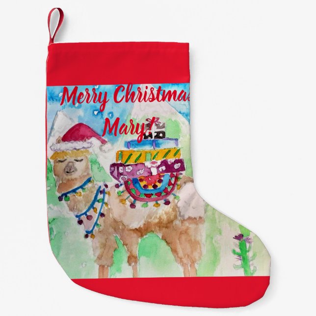 Calcetín Navideño Pequeño Llama dulce, Chicas navideños chilenan (Anverso)
