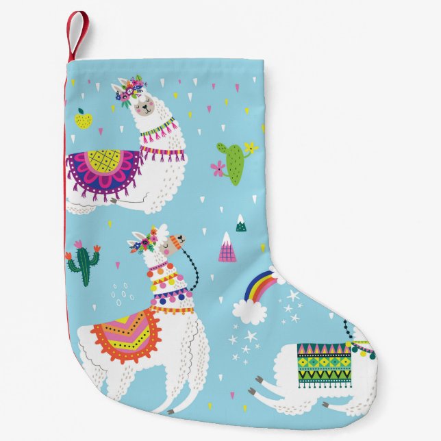 Calcetín Navideño Pequeño Llama y cactus: conjunto de cosechas de cosecha (Anverso)