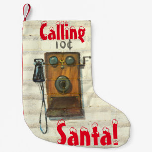 Calcetín Navideño Pequeño llamando a santa navidad stock