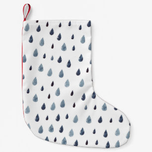 Calcetín Navideño Pequeño Lluvia. Patrón transparente de acuarela. Indigo ra