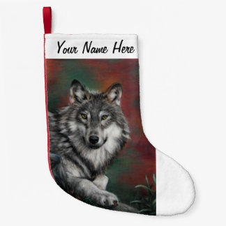 Calcetín Navideño Pequeño Lobo de la madera en los bosques de otoño descansa