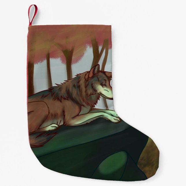 Calcetín Navideño Pequeño Lobo europeo (Anverso)