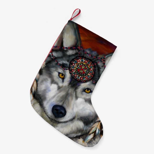 CALCETÍN NAVIDEÑO PEQUEÑO LOBO GRIS (Frente (Colgado))