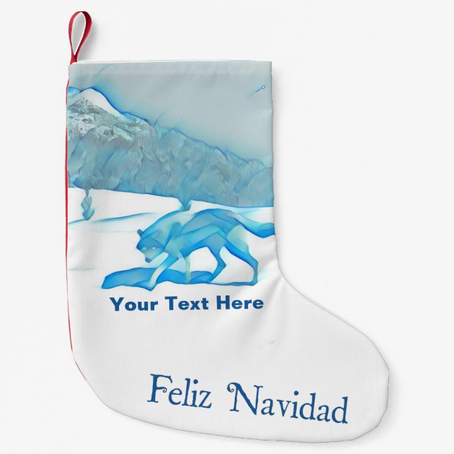 Calcetín Navideño Pequeño Lobo solitario en Internet - Feliz Navidad (Anverso)