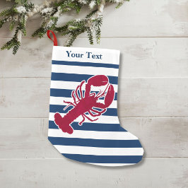 Calcetín Navideño Pequeño Lobster Rojo Náutico Monograma Banda Blanca Azul