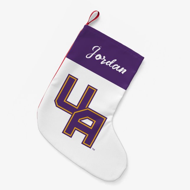 Calcetín Navideño Pequeño Logo de la Universidad de Albany (Frente (Colgado))