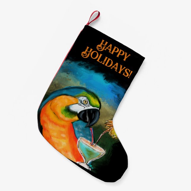Calcetín Navideño Pequeño Loritos de Fiesta (Frente (Colgado))