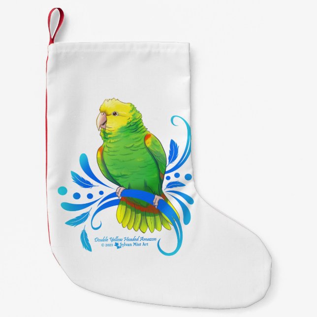 Calcetín Navideño Pequeño Loro Amazon Doble Amarillo (Anverso)