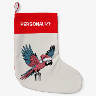 Calcetín Navideño Pequeño Loro personalizado con sombrero de Santa Navidad