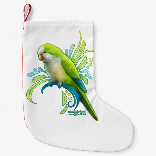 Calcetín Navideño Pequeño Loro verde para cuáqueros (Anverso)