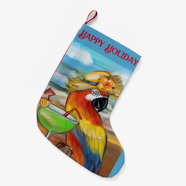 Calcetín Navideño Pequeño Loros de Fiesta (Frente (Colgado))