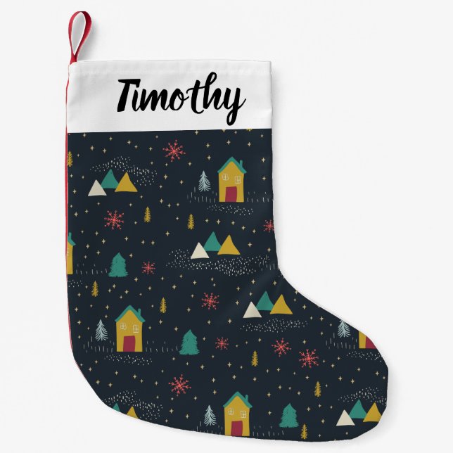 Calcetín Navideño Pequeño Los copos de nieve de la noche del invierno aterri (Anverso)