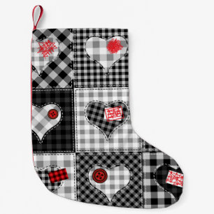 Calcetín Navideño Pequeño Los corazones de los cuadros blancos negros son im