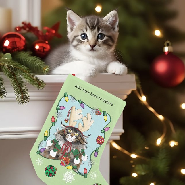 Calcetín Navideño Pequeño Los navidades le dan gracia al gato verde (Subido por el creador)