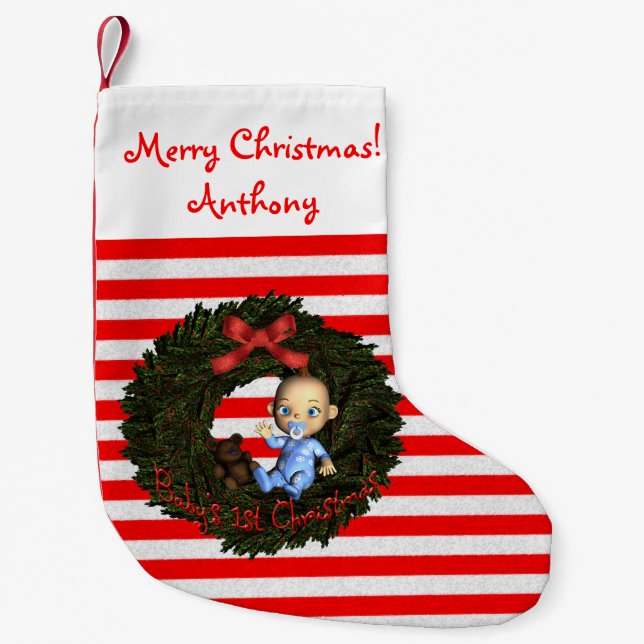 Calcetín Navideño Pequeño Los primeros Navidades de Baby Boy (Anverso)