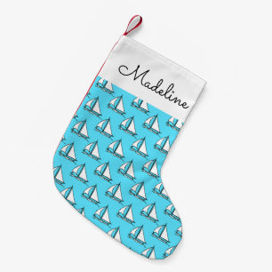 Calcetín Navideño Pequeño Los veleros en el modelo azul el del mar añaden