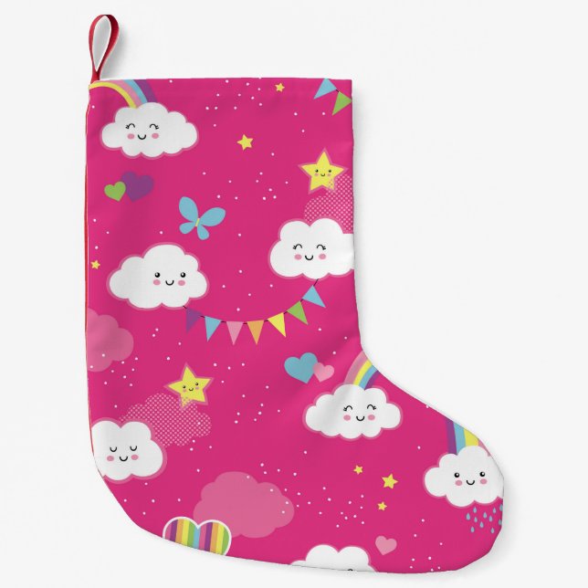 Calcetín Navideño Pequeño Lovely Pink Rainbow Sky repeating pattern. A seaml (Anverso)