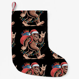 Calcetín Navideño Pequeño Luces de árbol de Navidad Bigfoot Sasquatch Santa 