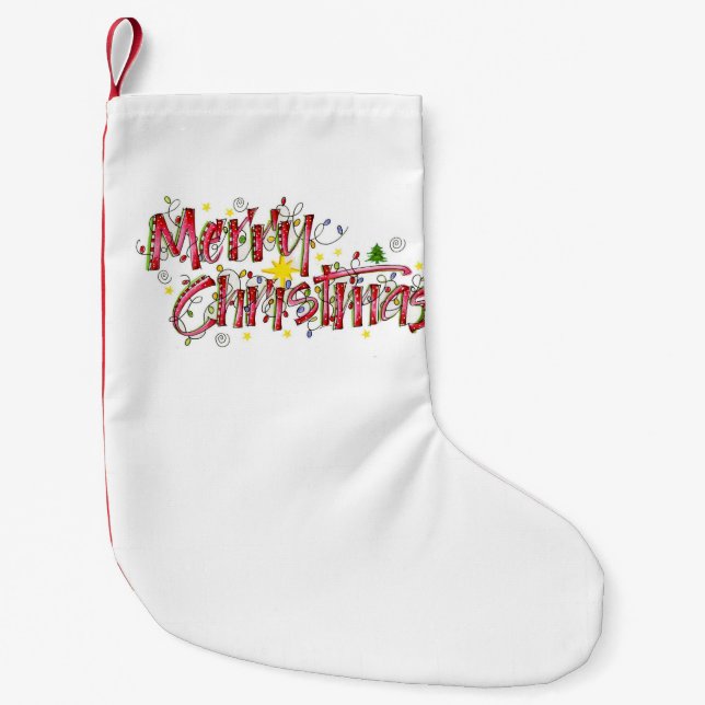 Calcetín Navideño Pequeño Luces de las Felices Navidad (Anverso)