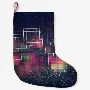 Calcetín Navideño Pequeño Luces de neón retro y patrón geométrico sin soldad