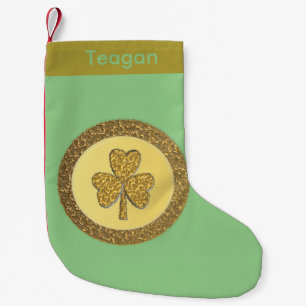 Calcetín Navideño Pequeño Lucky Irish Shamrock Gold Coin Personalizado