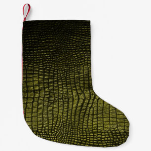 Calcetín Navideño Pequeño Lujosa textura de piel de cocodrilo oscuro.