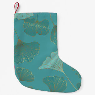 Calcetín Navideño Pequeño Lujoso Ginkgo de oro, papel pintado.