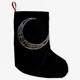 Calcetín Navideño Pequeño Luna Creciente Celta De Plata Y Negro