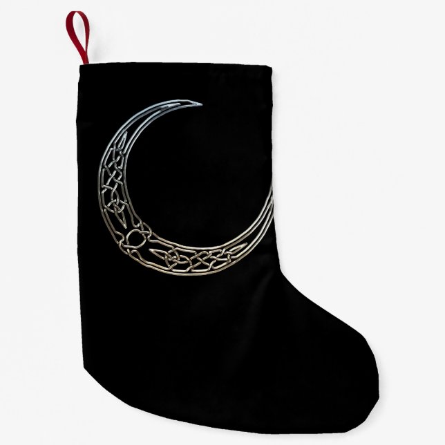 Calcetín Navideño Pequeño Luna Creciente Celta De Plata Y Negro (Anverso)