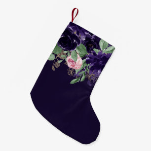 Calcetín Navideño Pequeño Lush Blossom Bouquet de flores rosa morado y ros