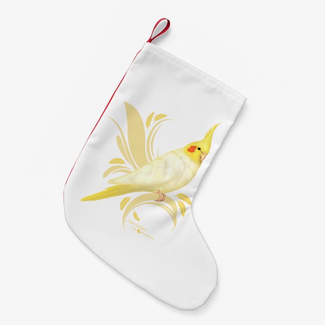 Calcetín Navideño Pequeño Lutino Cockatiel (Frente (Colgado))